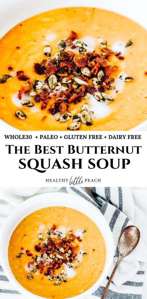 Paleo Butternut Squash Soup, Whole 30 Soup, Best Butternut Squash Soup, Paleo Soup, Butternut Squash Recipes Soup, Squash Soup Recipe, Roasted Butternut Squash Soup, Low Carb Soup, Keto Foods