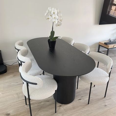 Neutral Dining Room Decor, Grey Dining Chairs, Neutral Dining Room, Modern Dining Room Chairs, Apartment Dining, Dinning Room Design, Apartment Living Room Design, Future Apartment Decor, Black Dining Room