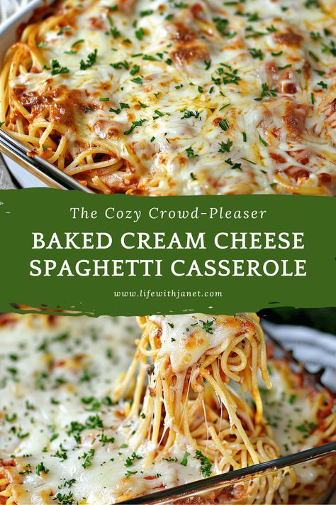 Baked Cream Cheese Spaghetti Casserole Cream Cheese Spaghetti Casserole, Baked Cream Cheese, Cream Cheese Spaghetti, Spaghetti Casserole Recipe, Baked Cream Cheese Spaghetti, Baked Spaghetti Recipe, Cream Cheese Sauce, Spaghetti Casserole, Cheese Spaghetti