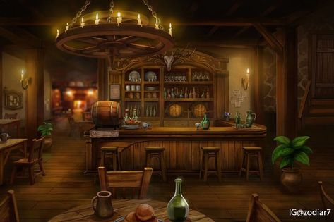 Tavern Scene, Tavern Background, Sims 4 Tavern Cc, Tavern Drawing, Medieval Tavern Aesthetic, Tavern Art, Fantasy Tavern Art, Fantasy Bar, Fantasy Tavern