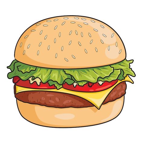 Burger Drawing, Mcdonalds Birthday Party, Burger Cartoon, Food Cartoon, Food Clipart, Food Clips, Cute Food Drawings, Unhealthy Food, Food Drawing