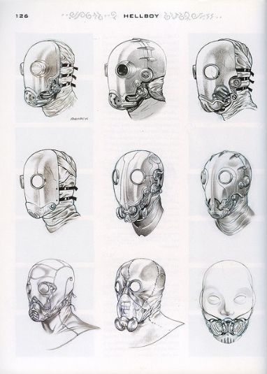 Karl Ruprecht Kroenen mask variations Kronen Hellboy, Hellboy Concept Art, Dieselpunk Robot, Kroenen Hellboy, Fantasy Mask Design, Hellboy Kroenen, Types Of Masks, Masks Design, Helmet Concept