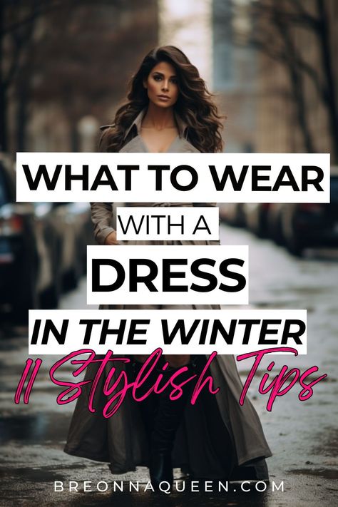 "Dress up your winter wardrobe with our tips and tricks for staying fashionable in the cold. From statement coats to cozy tights, we've got you covered. #winterwardrobe #dresses #styleinspo" Paris Winter Dress Outfit, Coats Over Dresses, Winter Coat Dress Outfit, Dress And Coat Outfit Winter, How To Wear Long Dresses In Winter, Cold Winter Dress Outfit, Winter Skirts And Dresses, How To Wear A Coat With A Dress, Cocktail Dress Cold Weather