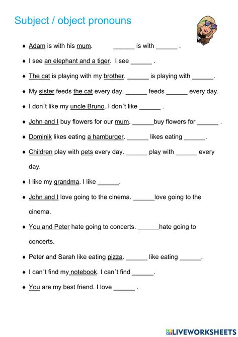 Objective Pronouns Worksheet, Pronouns Worksheet, Subject And Object Pronouns Activities, Object Pronouns Worksheets, Subject Pronouns, Subject And Object Pronouns Worksheets, Objective Pronouns, Subject Pronouns Worksheet, Subject Pronoun Worksheet