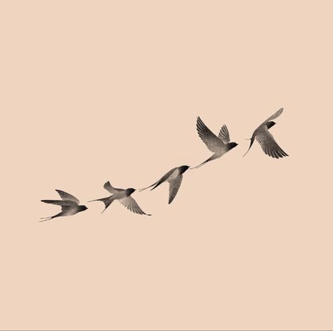 Birds Tatoos Flying, Bird Flight Tattoo, Flock Of Sparrows Tattoo, Birds Silhouette Tattoo, Five Birds Tattoo, Sparrow Silhouette Tattoo, 6 Birds Tattoo, 5 Bird Tattoo, 5 Birds Tattoo