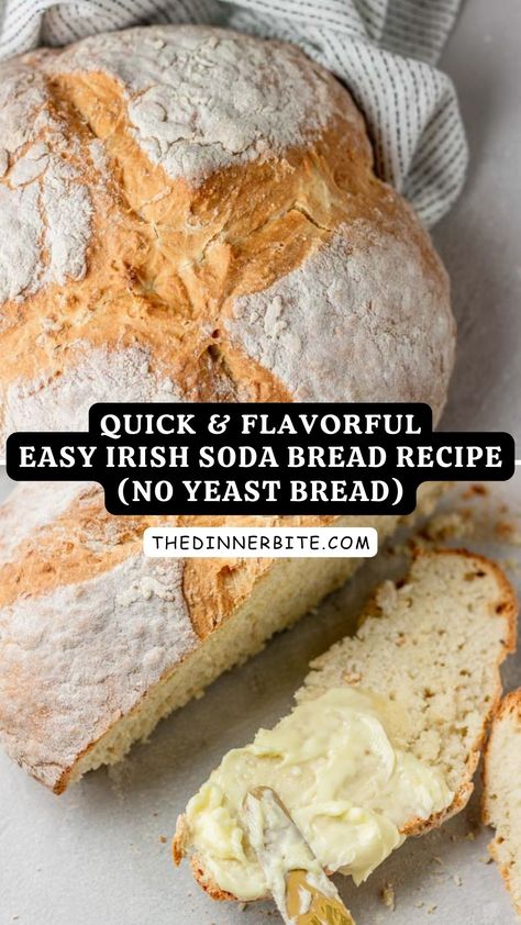 Experience the delight of an incredibly simple, yet delicious Irish Soda Bread with our easy no-yeast recipe - The Dinner Bite. This traditional, homemade bread brings you all the charm of a classic Irish dish in the comfort of your own kitchen. It's not only a breeze to make, but also a crowd-pleaser. Try it today, and you'll never go back to the store-bought bread again. No Yeast Bread Recipes, Homemade Bread Easy No Yeast, Soda Bread Recipe Easy, Easy Bread With Active Dry Yeast, Easy Soda Bread Recipe No Buttermilk, No-oven Stovetop Bread Recipe, Easiest Bread Recipe No Yeast, Homemade Marmalade, Bread Without Yeast