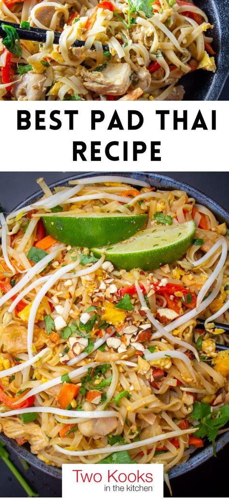 Think of the best pad Thai recipe as perfect Asian comfort food. The flavors and textures in this sweet, salty, umami noodle stir fry are simply delicious. Way better than take out. Make it vegetarian or not. Asian Noodle Stir Fry Recipes, Thai Pad Noodles, Easy Thai Noodle Recipe, Tofu Pad Thai Recipe Easy, How To Make Asian Food, Spicy Pad Thai Recipe, Pas Thai Recipe, Pad Thai Noodles Recipe, Thai Pad Thai Recipe