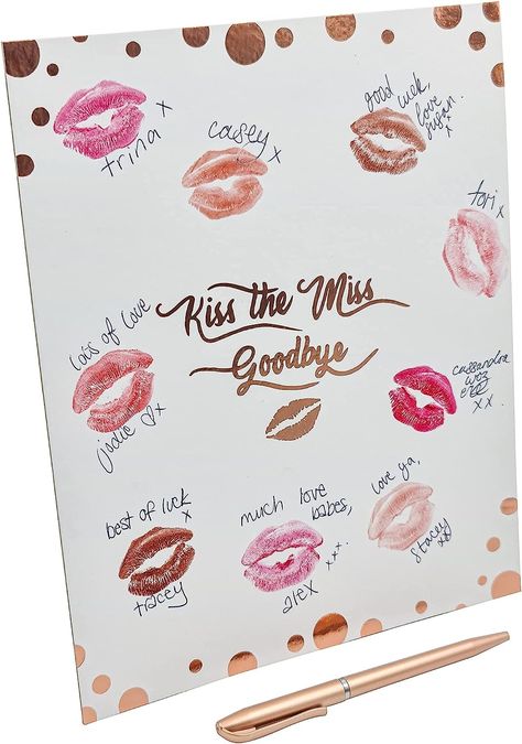 Kiss The Miss - Hen Party Brides Made Game Accessories Goodbye Rose Gold Foil Do Gift Keepsake Bride to be Hen Do Party Bags, Kiss The Miss Goodbye, Hens Party Themes, Party Guest Book, Rose Gold Pen, Gold Bachelorette Party, Hens Party Invitations, Hen Party Accessories, Hen Party Games