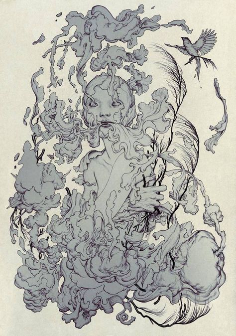 Cloud. Ink and Digital, 8.25 x 11.5", 2014. James Jean The Hunting Party, Horror Drawing, Illustration Kunst, James Jeans, James Jean, Arte Inspo, Art And Illustration, Sketch Art, Drawing Tutorials