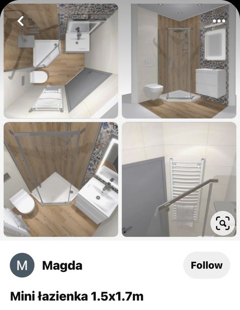 Bathroom 1.5m X 1.5m, Tiny Wet Room With Toilet, Tiny Wet Room, Small Full Bathroom, Mini Bad, Toilet Room Decor, Wc Design, Small Bathroom Layout, Space Saving Bathroom