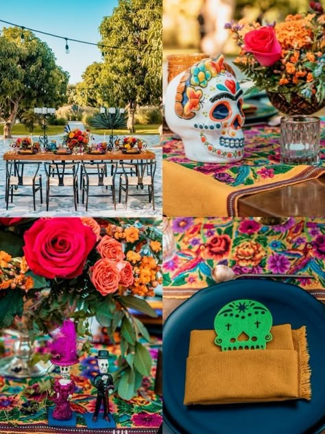 Dia De Los Muertos Party Ideas, Halloween Trophies, Acre Baja, Mexican Inspired Wedding, Mexican Halloween, Day Of The Dead Wedding, Mexico Party, Dia De Los Muertos Decorations Ideas, Quinceanera Centerpieces