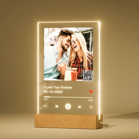 PRICES MAY VARY. ❤️Customised Song Plaque - Simply select your favourite song, matching artist, album and cover, or your own image and finally, upload the song link, then we will generate your unique song QR code for you. ❤️Custom Night Light - The personalized music plaque with four wooden based material you can choose. Simply place the personalised glass song on the base. The customized album cover will glow warmly and use the personalized glass art as a night light. ❤️The perfect gift - There Spotify Plaque, Bday Gift For Boyfriend, Song Plaque, Cute Anniversary Gifts, Anniversary Boyfriend, Birthday Gifts For Men, Creative Gifts For Boyfriend, Personalized Photo Frames, Bf Gifts