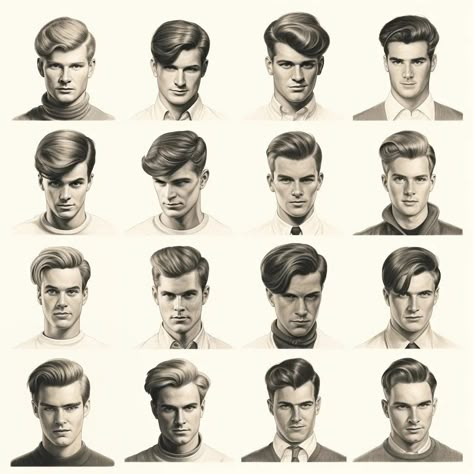 1930 Hair, Classic Hairstyles For Men, 1940 Hairstyles, Hairstyle Drawings, Vintage Hairstyles For Men, 30s Hairstyles, Classic Mens Haircut, Ivy League Haircut, Male Model Face