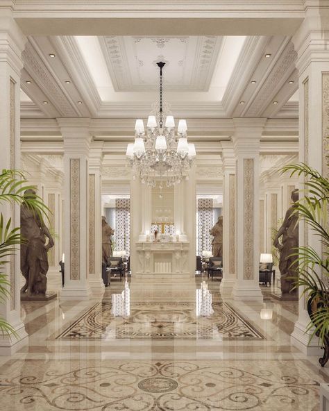 Classic Hotel Design, Double Height Space, Palace Decor, Luxury Landscape Design, Bloxburg Interior Ideas, House Lobby, Bloxburg Interior, Luxury Landscape, Hall Decorations