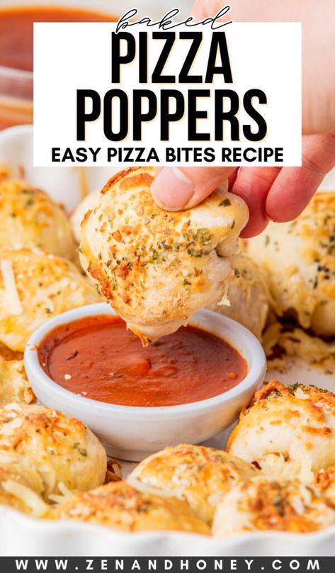 Pizza Poppers - ZEN AND HONEY Pizza Crunchers Recipe, Pizza Pops Homemade, Pizza Dough Balls, Popper Recipes, Pizza Type Recipes, Pizza Poppers, Herb Butter Sauce, Mini Pizza Bites, Pizza Pops