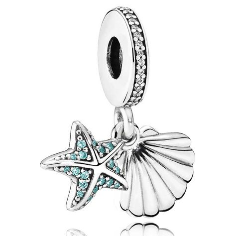 PANDORA, Seashell and Starfish dangle charm bead, fully stamped, sterling, cz Rings Pandora, Pandora Bracelet Designs, Starfish Jewelry, Bangles Diy, Pandora Collection, Seashell Pendants, Charms Pandora, Bracelet Pandora, Starfish Pendant