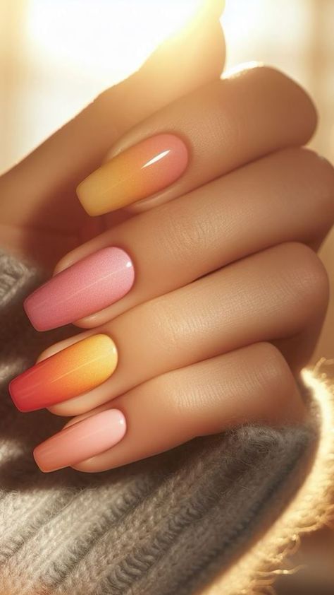 Sunset Nails Ombre, Sunset Ombre Nails, Honeymoon Nails, Ombre Nail Colors, Orange Ombre Nails, Nail Parlour, Sunset Ombre, Purple Ombre Nails, Girls Nail Designs