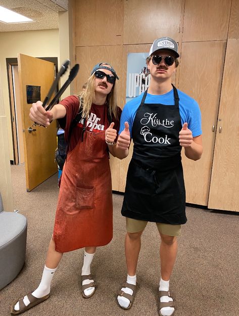 #bbqdadvssoccermom #homecomingweek #dressupday #bbqdad Bbq Dads Outfit, Barbecue Dad Outfit, Bbq Dad Spirit Week, Barbecue Dad Outfit Spirit Week, Bbq Dad Outfit, Bbq Dad Vs Soccer Mom Outfit Spirit Week, Bbq Dad Outfit Spirit Week, Dress Up Themes, Decades Day Spirit Week