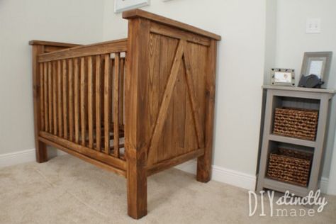 DIY Farmhouse Crib - Featuring DIYstinctly Made I MUST DO THIS. ♥ Outdoors Themed Nursery, Farmhouse Cribs, Wooden Baby Crib, Crib Ideas, Baby Crib Diy, Fishing Nursery, Rustic Outdoor Furniture, Crib Design, Baby Nursery Diy