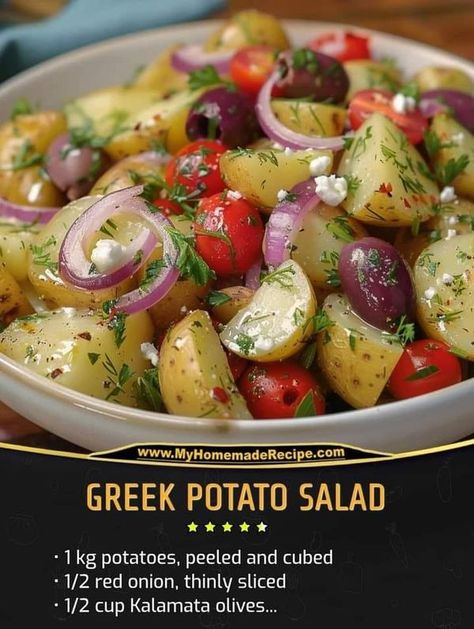 >DAILY DIABETIC RECIPES | Greek Potato Salad | Facebook Greek Potato Salad, Salad Dressing Recipes Vinaigrette, Recipes Greek, Mediterranean Meals, Greek Potatoes, Easy Mediterranean Diet Recipes, Dressing Recipes, Greek Dishes, Family Cookbook