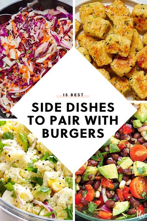 15 Side Dishes That Pair Perfectly with Burgers #purewow #burgers #dinner #recipe #food #side dish #lunch Deli Side Dishes, Good Sides With Burgers, Best Burger Sides Dishes, Turkey Burger Sides Dishes, Healthy Sides With Burgers, Salmon Patties Side Dishes, Sides Dishes For Burgers, Smash Burger Side Dishes, Salad With Burgers