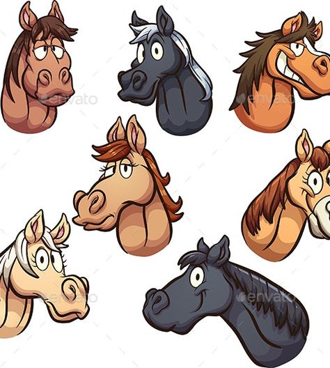 Horse Heads by memoangeles | GraphicRiver Unicorn Backgrounds, Female Horse, Horse Cartoon, Different Expressions, Horse Heads, Horse Illustration, Horse Logo, Horse Face, Grey Horse