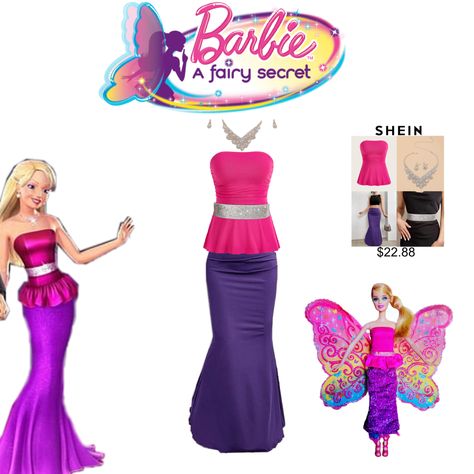 Barbie a fairy secret costume cosplay Barbie Fairy Secret Outfit, Barbie Movie Characters Outfits, Barbie Fairy Secret Costume, Barbie Fashion Fairytale Outfits, Old Barbie Movie Costumes, Barbie Movies Halloween Costume, Dress Like Barbie Outfits, Barbie Cosplay Ideas, Barbie Movies Costume