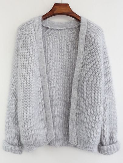 Shop Loose Knit Grey Cardigan online. SheIn offers Loose Knit Grey Cardigan & more to fit your fashionable needs. Cardigan Plus Size, Drop Shoulder Cardigan, Pastel Grunge, Grey Cardigan, Open Front Cardigan, Crochet Sweater, Long Sleeve Cardigan, Sweater Jacket, Cardigan Sweater