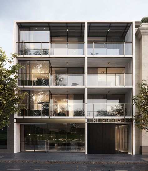 United Places Botanic Gardens: Melbourne's New Luxury | Habitusliving.com Hotel Design Architecture, Small Apartment Building, Hotel Facade, Apartments Exterior, Exterior Facade, Apartment Exterior, Hotel Exterior, Residential Building Design, 1 June