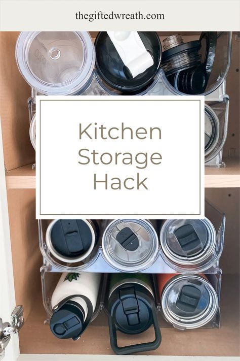 Tired of rolling water bottles that won't' stay put in your kitchen cabinets? I found the perfect water bottle storage solution that fits any tumbler and yeti. Click the link to shop this amazing Amazon find! Yeti Lid Storage Ideas, Yeti Cup Storage, Yeti Storage Ideas, Yeti Storage, Tumbler Storage Ideas, Kitchen Storage Hacks, Water Bottle Storage, Gym Bottle, Style Pantry