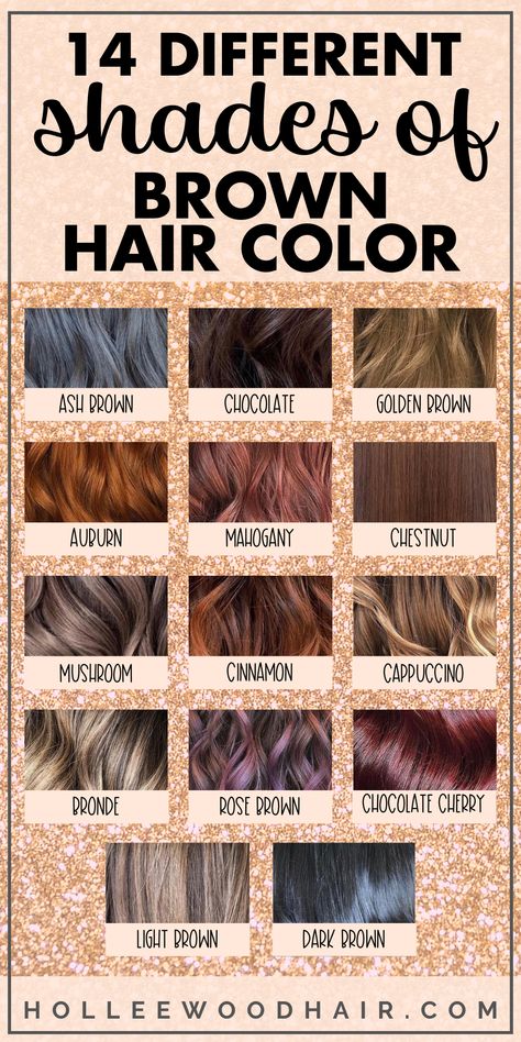 Different Shades of Brown Hair Color Chart Om Light, Hair Color Names, Brown Hair Color Chart, Hair Color For Brown Skin, Wella Hair Color, Cinnamon Hair, Ash Brown Hair Color, Brown Hair Shades, Chocolate Brown Hair Color