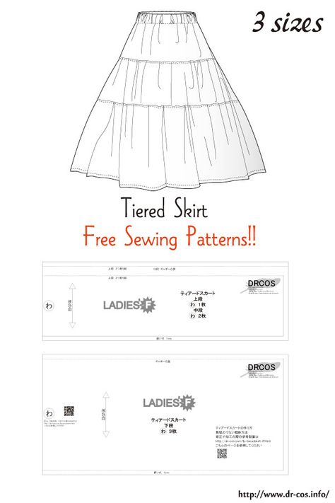 This is the pattern of a Tiered Skirt. cm size(A4 size) Children's-120/Ladies'-F/Men's-F Layered Skirt Pattern, Skirt Sewing Pattern Free, Tiered Skirt Pattern, Skirt Sewing Patterns, Skirt Pattern Free, Japanese Sewing Patterns, Sewing Templates, Midi Skirt Pattern, Skirt Sewing