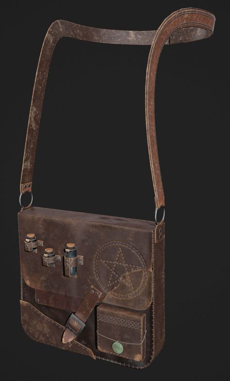 Steampunk Messenger Bag, Satchel Drawing Reference, Magic Bag Fantasy Art, Fantasy Bag Concept Art, Fantasy Satchel, Alchemist Outfit, Adventurer Bag, Fantasy Bags, Medieval Tools