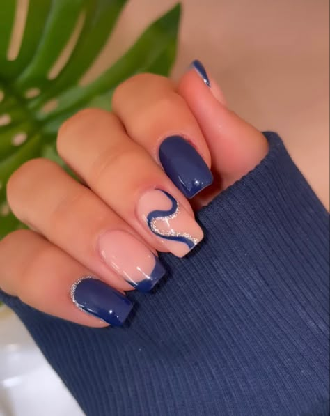 Navy Nails Design, Square Gel Nails, Blue Prom Nails, Nails Short Acrylic, Navy Nails, Nails Acrylic Short, Nails Y2k, Blue Acrylic Nails, Simple Gel Nails