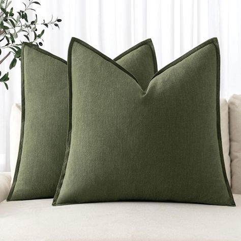 Amazon.com: MIULEE Linen Pillow Covers 20x20 Inch Dark Olive Green Decorative Throw Pillow Covers Pack of 2 Soft Accent Farmhouse Couch Pillowcases Modern Home Decors for Sofa Cushion Living Room Bed : Home & Kitchen Farmhouse Couch, Neutral Throw Pillows, Green Throw Pillow, Preparing For Marriage, Chair Couch, Spring Pillows, Living Room Bed, Natural Linen Fabric, Bed In Living Room