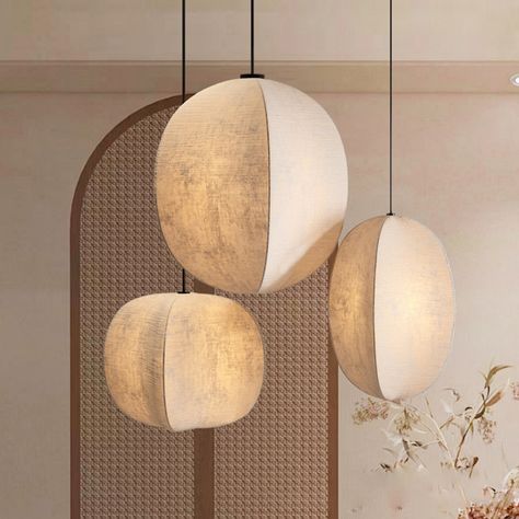 New In Nordic Dining Room, Linen Pendant, Fabric Chandelier, Silk Lampshade, Fabric Pendant, Wabi Sabi Style, Pendant Lighting Dining Room, Japanese Zen, Suspended Lighting