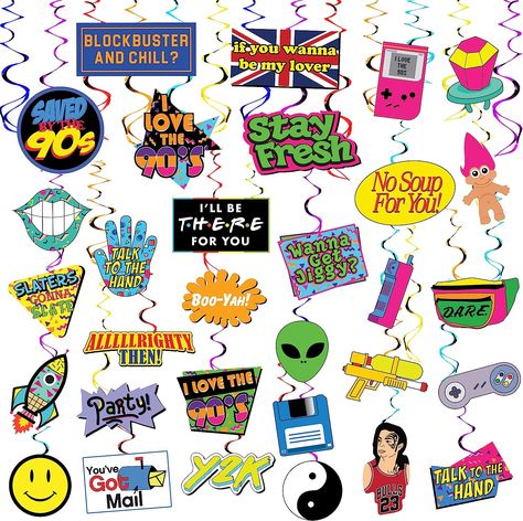 90s Photo Props, 90s Photo Booth, 90s Party Decorations, 30th Birthday Themes, Throwback Party, Birthday Theme Decoration, 90s Theme Party, 90's Birthday Party, Bachelorette Decorations