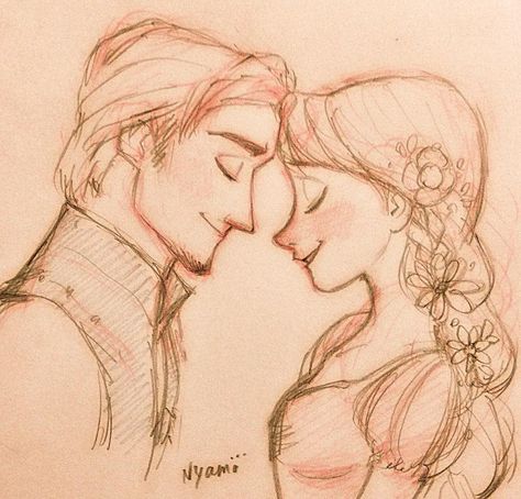 disney y Rapunzel Y Flynn, Rapunzel Sketch, Rapunzel Drawing, Characters From Movies, Rapunzel And Flynn, Pen Art Work, Disney Drawings Sketches, Rapunzel And Eugene, Couple Sketch