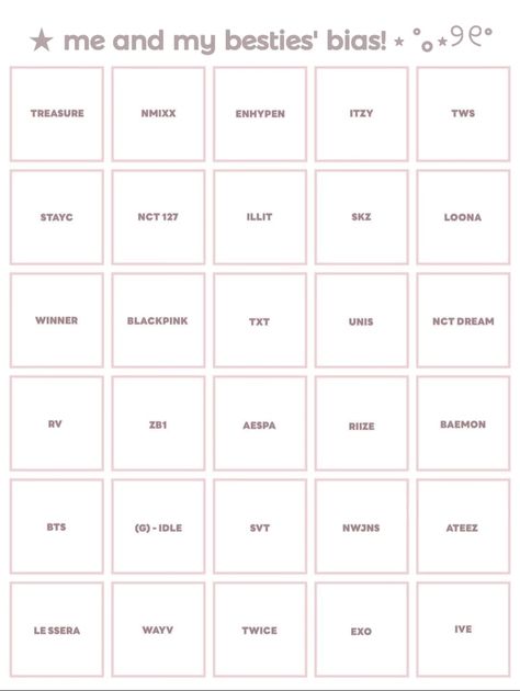 Kpop Bias Template, Kpop Games Templates, Fill The Jars Template, Kpop Games, Insta Templates, Kpop Core, Bias Kpop, Blink Book, Kpop Profiles