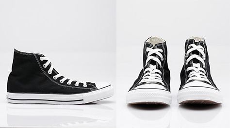 HIGH-TOP BLACK CANVAS CONVERSES Black Urban Canvas High-top Sneakers, Dynamic Black High-top Custom Sneakers, Modern Black High-top Sneakers For Skateboarding, Black Graphic Print High-top Sneakers, Black High-top Sneakers With Perforations, Black High Tops, Converse All Star, Black Canvas, Converse High Top Sneaker