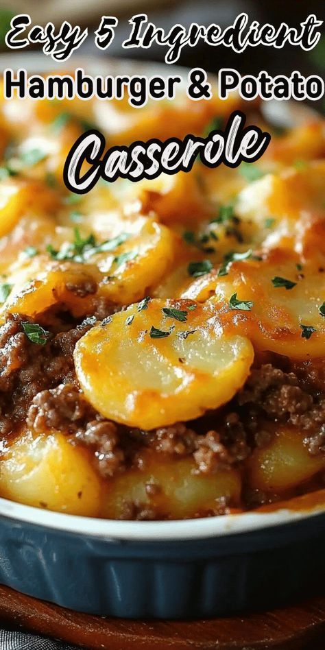 Easy 5-Ingredient Hamburger & Potato Casserole Hamburger Pie Casserole, One Dish Potato Meals, Easy Hamburger And Potato Casserole Recipes, Hamburger Potato Cheese Casserole Recipes, Easy Hamburger Meals For Dinner, Hamburger Main Dish Recipes, Easy Meat And Potatoes Recipes, Easy Hamburger Potato Casserole Recipes, Quick Recipes With Hamburger Meat