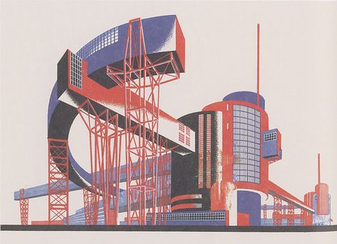 Iakov Chernikhov, Fantastic compositions, 1929-1931, composition 26 Chemical Factory, Avant Garde Architecture, Constructivism Architecture, Russian Constructivism, Deconstructivism, Russian Avant Garde, New Architecture, Art Appliqué, Photoshop Tips