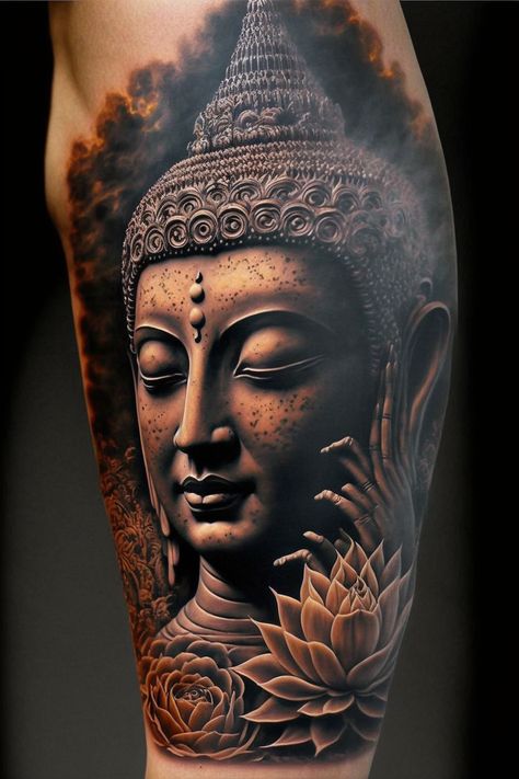 Buddah Sleeve Tattoo, Buddhist Tattoo Sleeve, Individual Tattoo, Tattoo Buddha, Buddha Tattoo Sleeve, Buda Tattoo, Inside Of Arm Tattoo, Red Tattoo Ideas, Geisha Tattoo Design