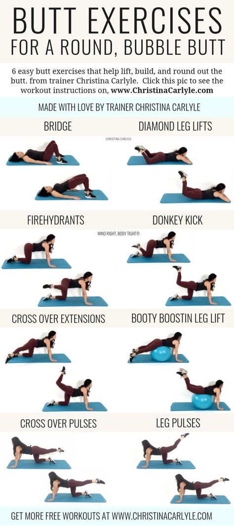 The best Butt Exercises for women to get a round, perky butt fast without bulking legs from trainer Christina Carlyle https://christinacarlyle.com/butt-exercises/ #fitness Workout Instructions, Gym Antrenmanları, Trening Fitness, Simple Exercises, Body Workout Plan, An Exercise, Body Fitness, Fitness Workout For Women, Glutes Workout