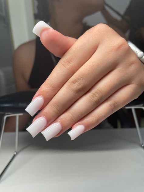 Milky White Medium Square Nails, Milky White Gel Nails French, Frosted White Nails Acrylic, Plain White Short Nails, Pure White Nails Acrylic, Milky White Medium Nails, Short All White Nails, Short White Arclyc Nail, Short Square Nails Milky White