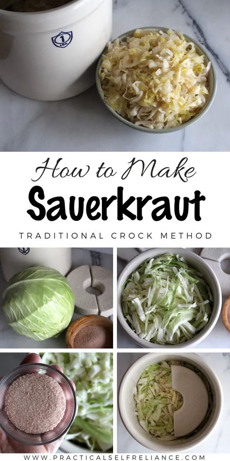 Fermenting Crock Recipes, Sauerkraut In A Crock, Sauerkraut Crock, Make Sauerkraut, Crock Meals, Making Sauerkraut, Fermented Sauerkraut, Fermented Veggies, Homemade Sauerkraut