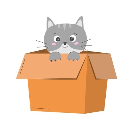 Vector cute gray cat in box isolated on ... | Premium Vector #Freepik #vector #clipart #shipment #cargo #box Cute Gray Cat, Cat In Box, Box Clipart, Social Media Business Cards, International Cat Day, Gray Cat, Background Clipart, Cat Box, Cat Logo