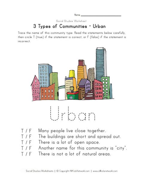 free urban community worksheet Community Worksheet, Community Project Ideas, Ib Classroom, Teaching Culture, Urban Community, Area Worksheets, Types Of Communities, 2nd Grade Class, 3rd Grade Social Studies