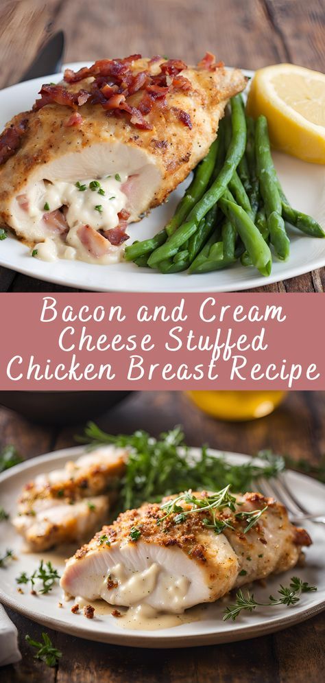 Bacon and Cream Cheese Stuffed Chicken Breast Recipe Stuffed chicken breasts are one of those recipes that feel fancy but are incredibly easy to make. The combination of juicy chicken, crispy bacon, and creamy cheese is pure comfort food at its finest. Bacon and cream cheese stuffed chicken breasts are perfect for a weeknight meal, […] Fancy Chicken Breast Recipes, Stuff Chicken Breast Recipes, Chicken Breast And Bacon Recipes, Bacon Stuffed Chicken Breast, Rolled Lasagna, Bacon Stuffed Chicken, Boneless Chicken Breast Recipes Easy, Chicken Recipes With Cream Cheese, Cream Cheese Stuffed Chicken Breast