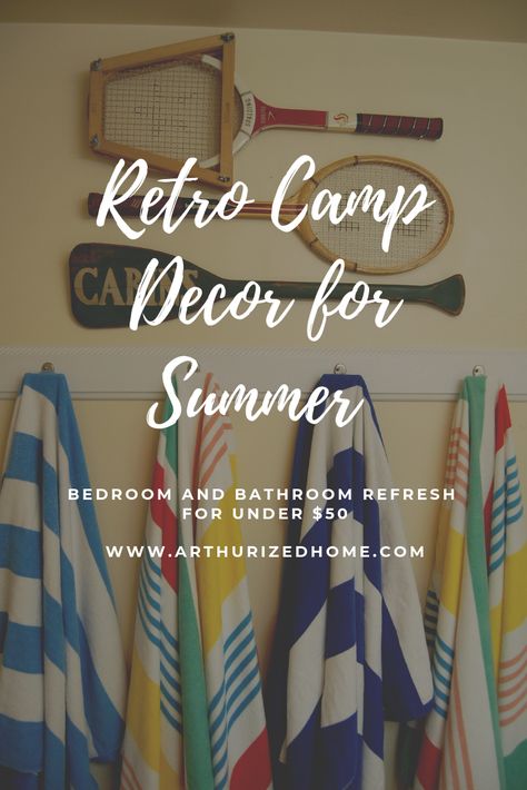 Vintage Camp Interior Design, Rustic Camping Decor, Retro Cabin Interior, Camp Style Bathroom, Camp Inspired Bedroom, Retro Camp Decor, Camp Cottage Decor, Summer Lake House Vibes, 70s Camp Aesthetic